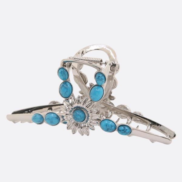 FLOWER TURQUOISE BEAD LOOP METAL CLAW HAIR CLIP