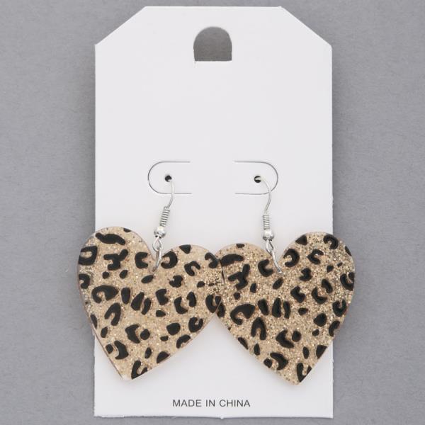 GLITTER ANIMAL PRINT HEART SHAPE EARRING