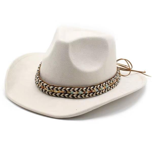 FAUX SUEDE FEDORA WITH WOVEN BAND