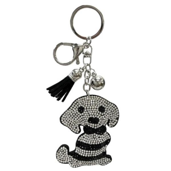 RHINESTONE DOG KEYCHAIN WITH TASSEL