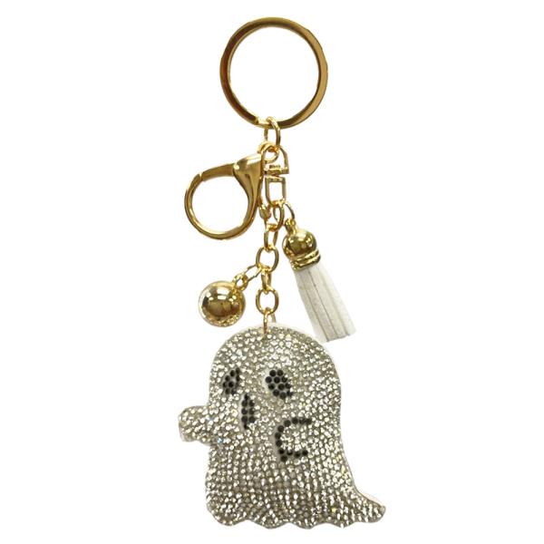 RHINESTONE GHOST KEYCHAIN WITH TASSEL