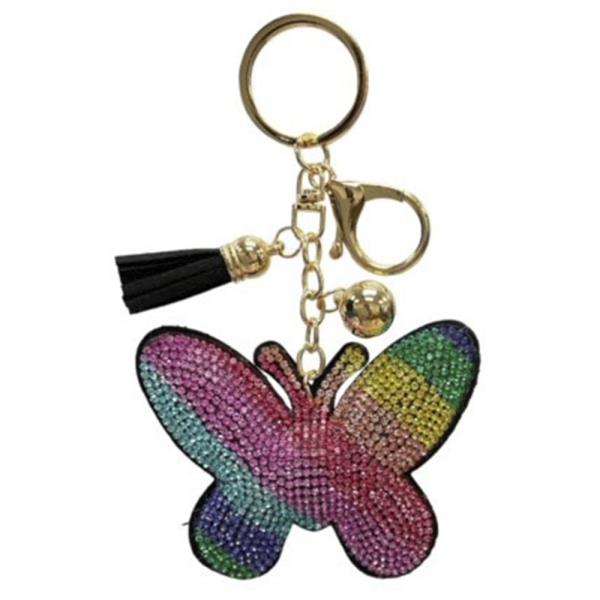 RHINESTONE BUTTERFLY KEYCHAIN WITH TASSEL