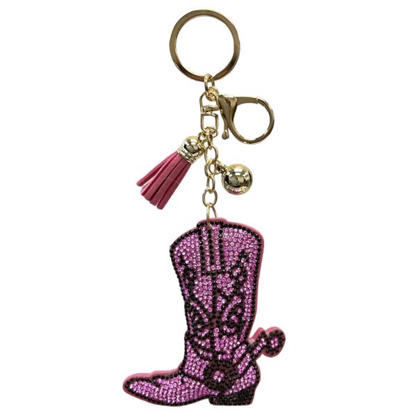 RHINESTONE WESTERN BOOTS KEYCHAIN WITH TASSEL