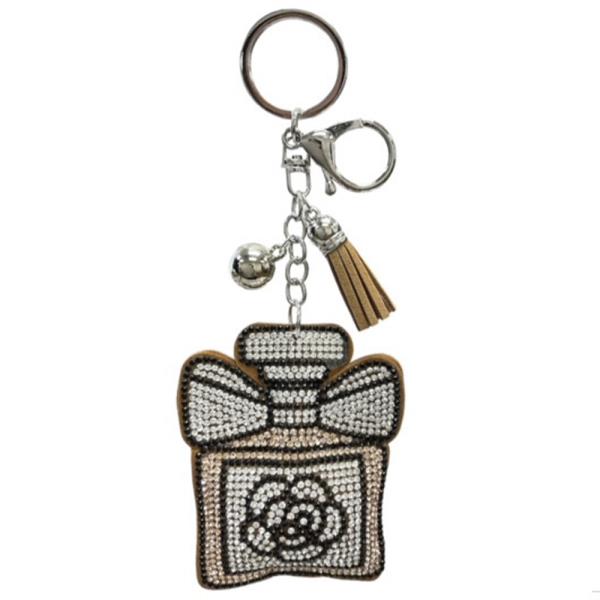 RHINESTONE PERFUME KEYCHAIN WITH TASSEL