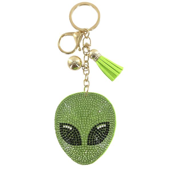 RHINESTONE ALIEN KEYCHAIN WITH TASSEL