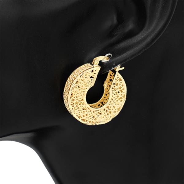 OVAL FILIGREE PATTERN METAL HOOP EARRING