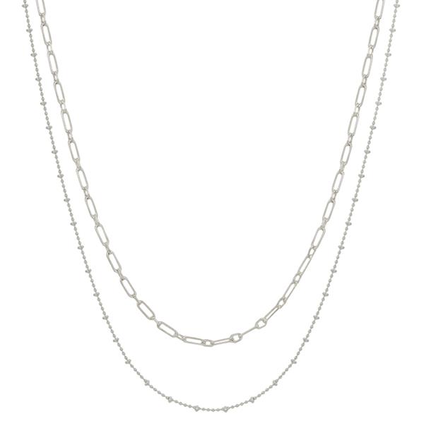 2 LAYERED CLIP CHAIN & DOT CHAIN SHORT NECKLACE