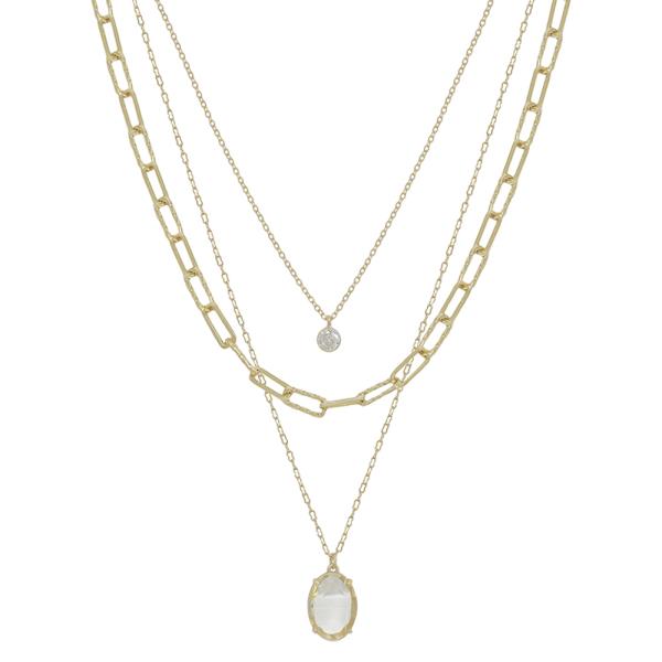 OVAL CRYSTAL PENDANT SHORT NECKLACE