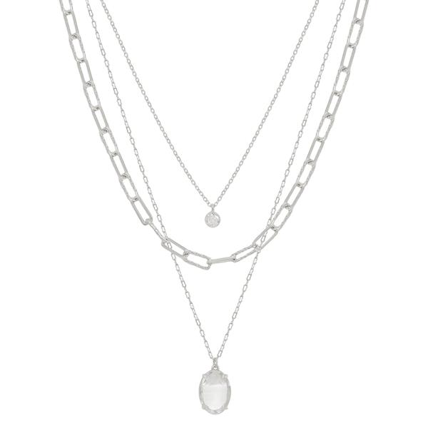 OVAL CRYSTAL PENDANT SHORT NECKLACE