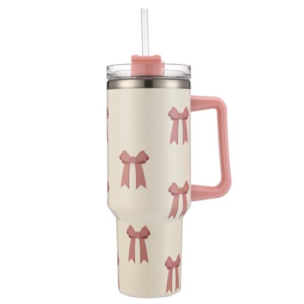 RIBBON 40 OZ TUMBLER WITH HANDLE STRAW