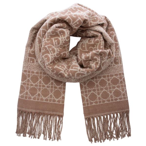 MONOGRAM PRINT DESIGN RIBBED TEXTURE FRINGE OBLONG SCARF