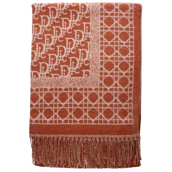 MONOGRAM PRINT DESIGN RIBBED TEXTURE FRINGE OBLONG SCARF