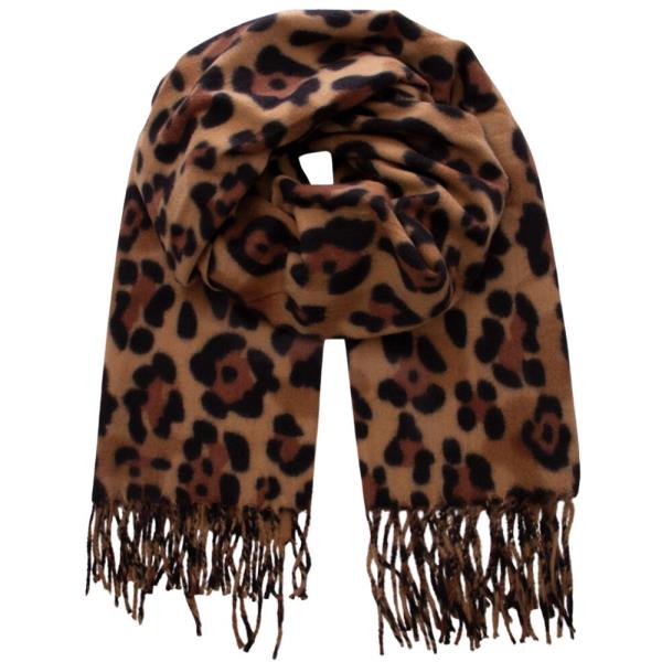 LEOPARD ANIMAL PRINT FRINGE OBLONG SCARF