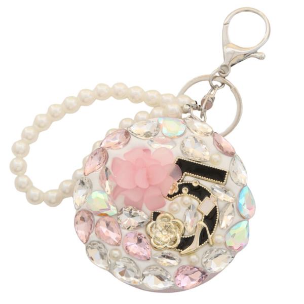 ROUND FLOWER TEARDROP STONE KEYCHAIN WITH PEARL