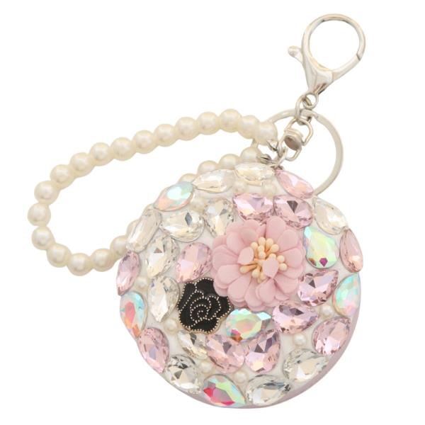 ROUND FLOWER TEARDROP STONE KEYCHAIN WITH PEARL