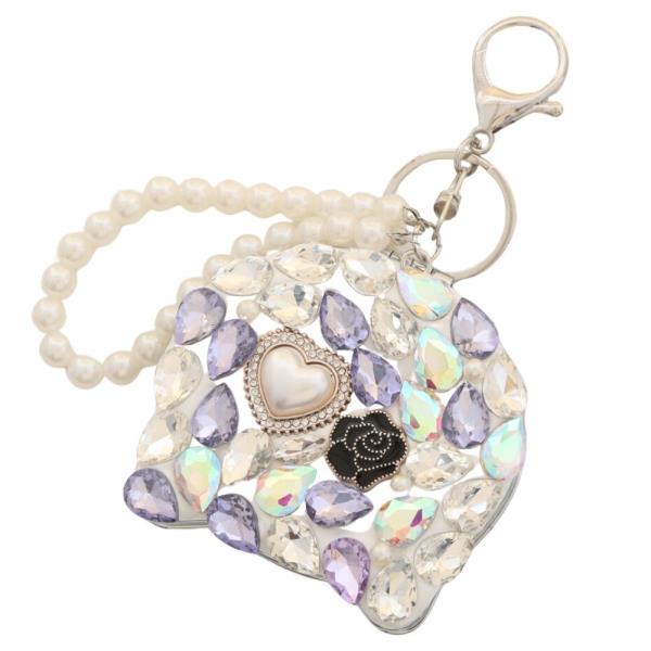 CAT HEART FLOWER TEARDROP STONE KEYCHAIN WITH PEARL