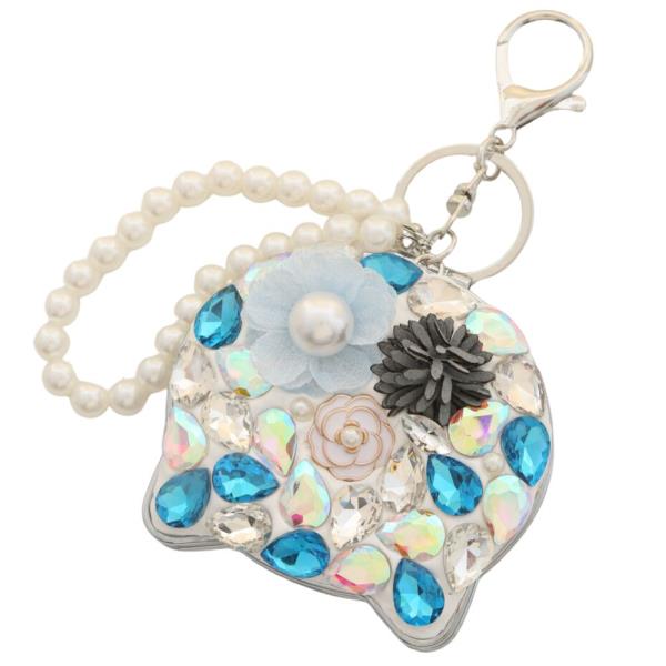 CAT FLOWER TEARDROP STONE KEYCHAIN WITH PEARL