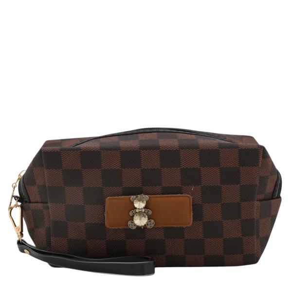 TWO TONE CHECKERED PATTERN TEDDY BEAR POUCH