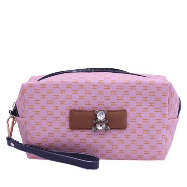 H PATTERN TEDDY BEAR RECTANGLE POUCH