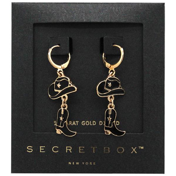 SECRET BOX 14K GOLD DIPPED COWBOY HAT & BOOTS EARRING