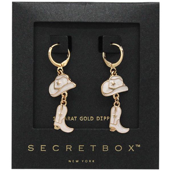 SECRET BOX 14K GOLD DIPPED COWBOY HAT & BOOTS EARRING