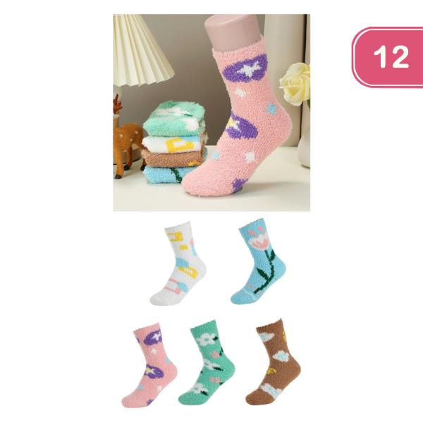 FUZZY FLOWER WARM SOCKS (12 UNITS)