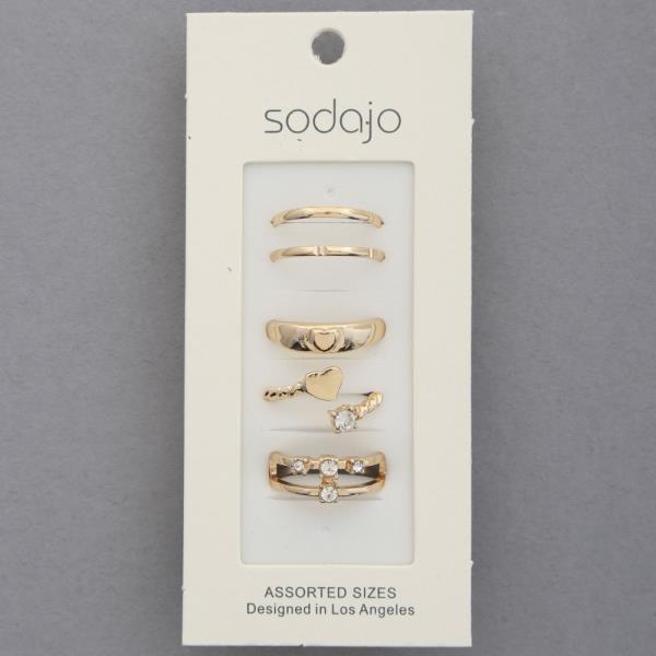 SODAJO HEART CRYSTAL METAL ASSORTED RING SET