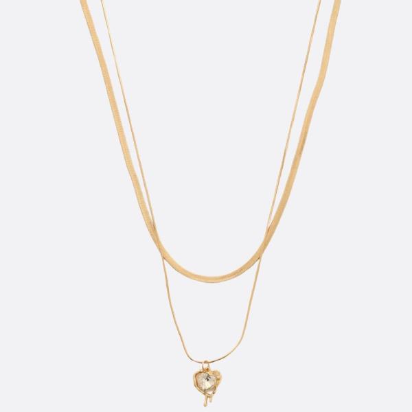 SODAJO HEART CRYSTAL PENDANT GOLD DIPPED NECKLACE