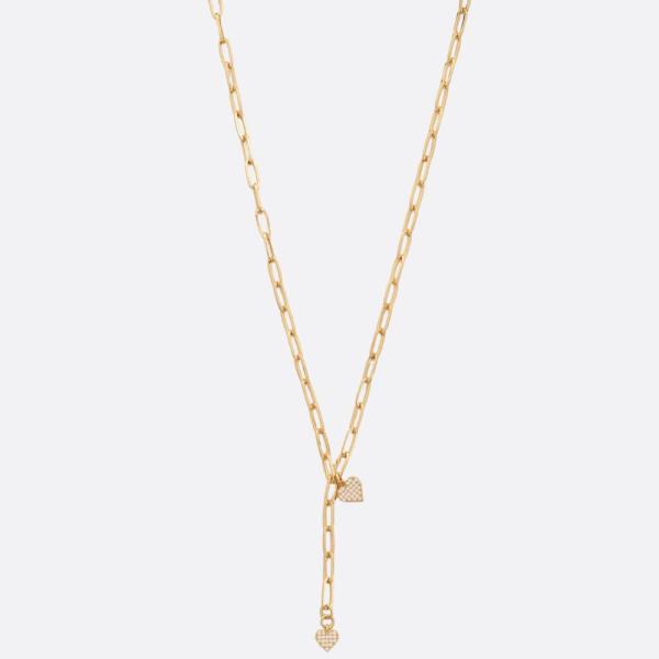 SODAJO CZ HEART CHARM OVAL LINK GOLD DIPPED NECKLACE