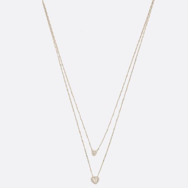 SODAJO CZ DOUBLE HEART CHARM LAYERED GOLD DIPPED NECKLACE