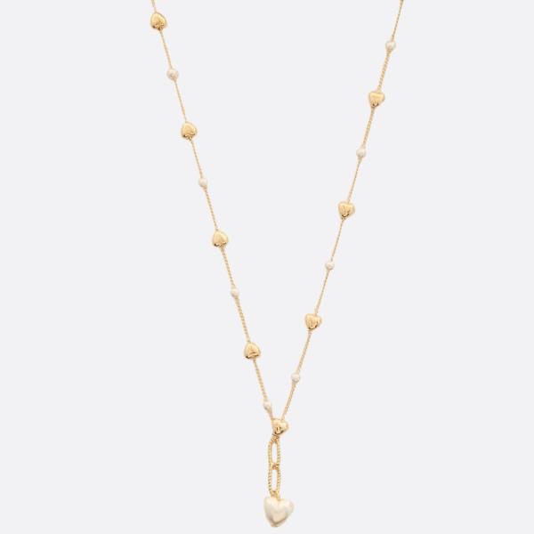 SODAJO HEART PEARL BEAD STATION GOLD DIPPED NECKLACE