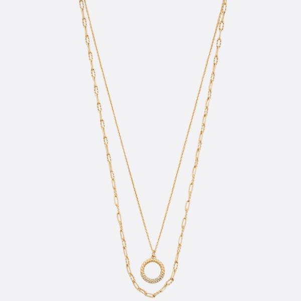 SODAJO ROUND PENDANT METAL LAYERED GOLD DIPPED NECKLACE