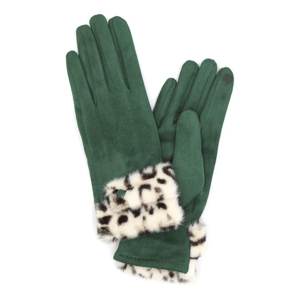 LEOPARD FAUX FUR CUFF SMART TOUCH GLOVES