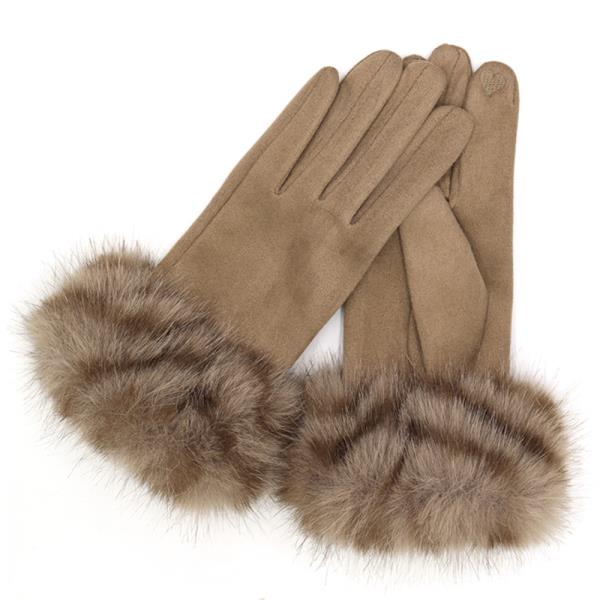 MIXED COLOR FAUX FUR CUFF SMART TOUCH GLOVES