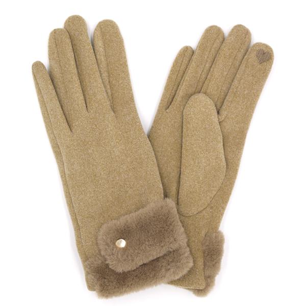 DOUBLE FAUX FUR CUFF SMART TOUCH GLOVES