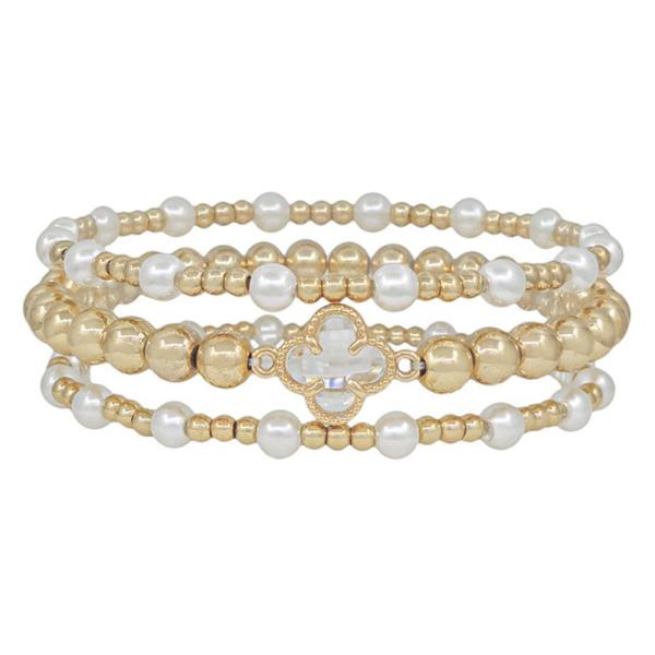 3 SET CLOVER CCB ACCENT PEARL BEAD BRACELET