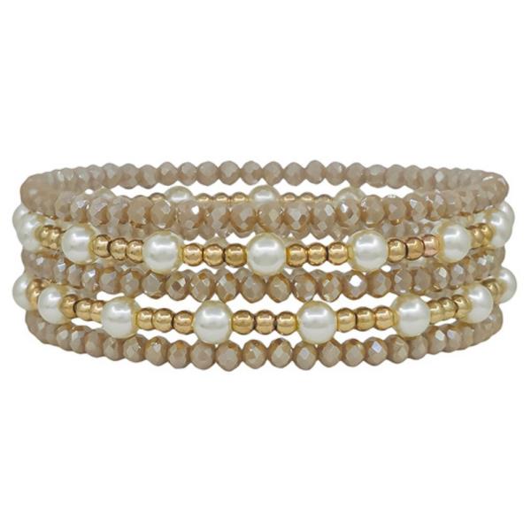 5 SET BEADS PEARL CCB ACCENT STRETCH BRACELET