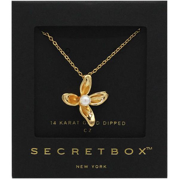 SECRET BOX 14K GOLD DIPPED PEARL FLORAL NECKLACE