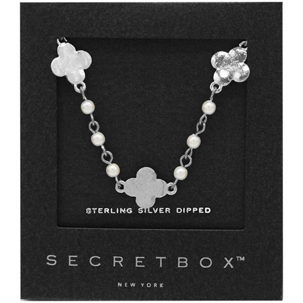 SECRET BOX 14K  GOLD DIPPED CLOVER PEARL  NECKLACE