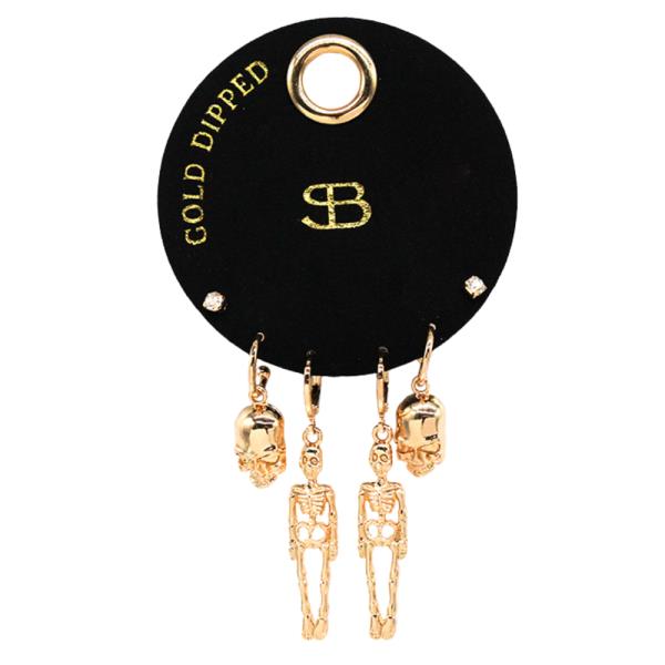 SECRET BOX 14K GOLD DIPPED MULTI PACK SKELETON EARRING SET