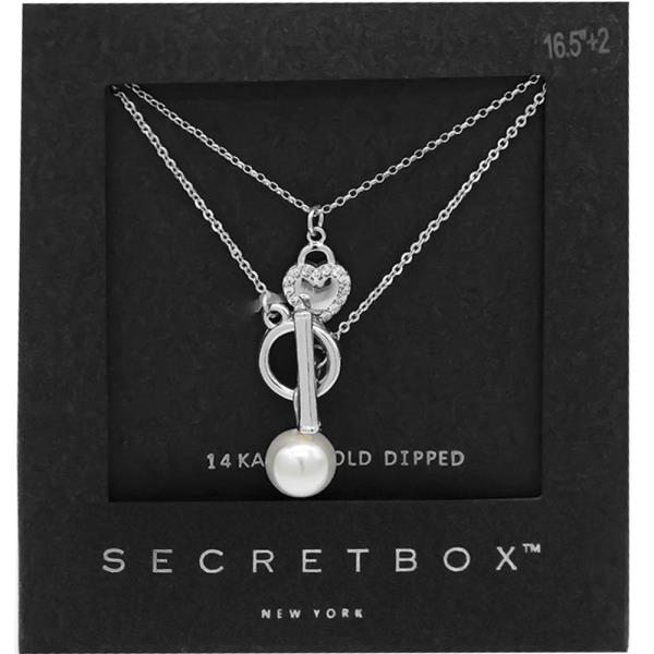 SECRET BOX 14K GOLD DIPPED TOGGLE PEARL AND  HEART NECKLACE