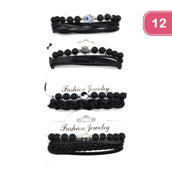 FAUX LEATHER ADJUSTABLE BRACELET (12 UNITS)