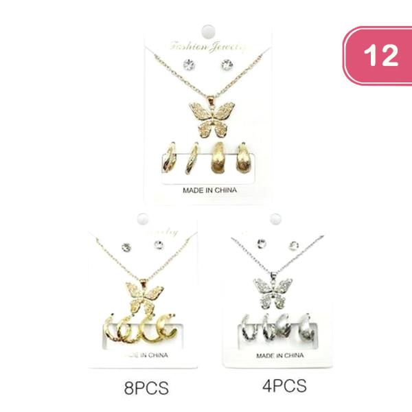 BUTTERFLY NECKLACE EARRING SET (12 UNITS)