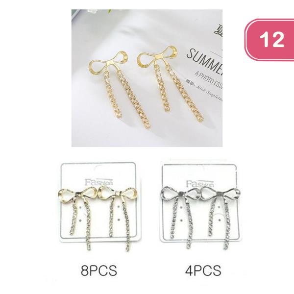 RHINESTONE BOW DANGLE EARRINGS (12 UNITS)