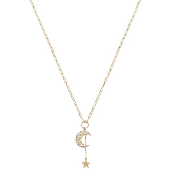 CRESCENT MOON STAR DROP PENDANT NECKLACE