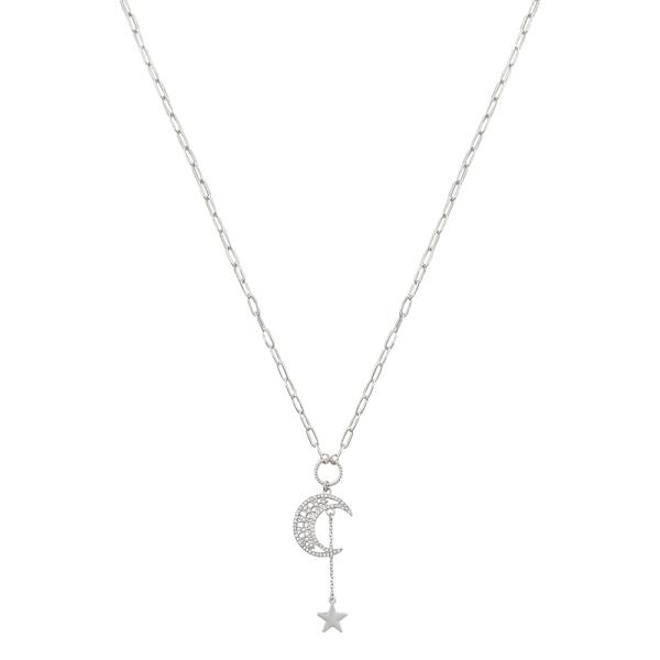 CRESCENT MOON STAR DROP PENDANT NECKLACE