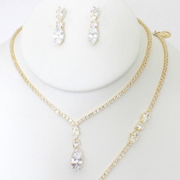 RHINESTONE NECKLACE EARRING BRACELET SET