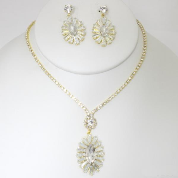 FLOWER RHINESTONE NECKLACE EARRING SET