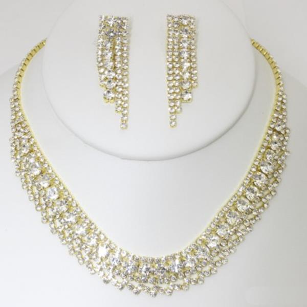 RHINESTONE NECKLACE EARRING SET