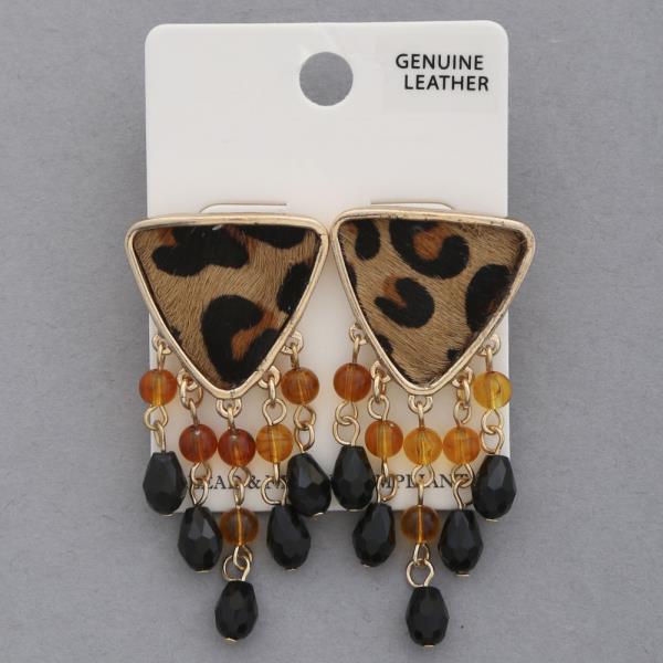 ANIMAL PRINT TRIANGLE BEADED DANGLE EARRING